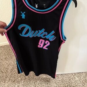 Black Tank Top with Pink and Blue Accents